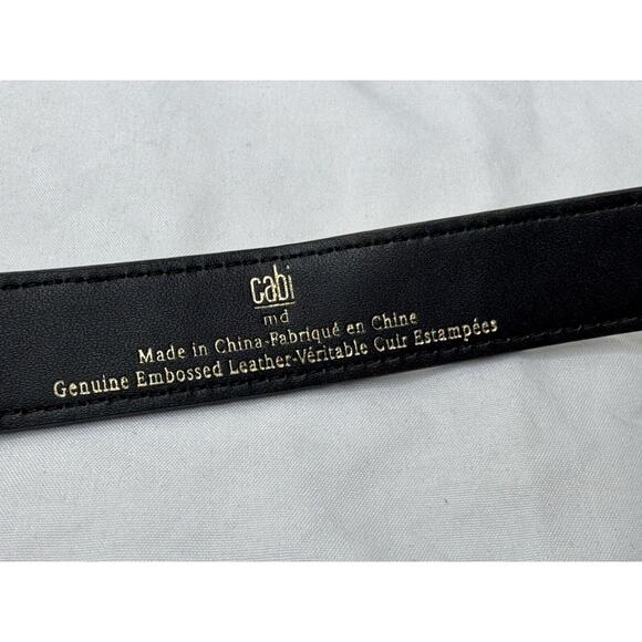 Cabi Beige Faux Leather Emblem Belt With Bling Mother of Pearl Buckle Sz Medium - Picture 6 of 6